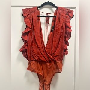 Burnt orange surplice bodysuit